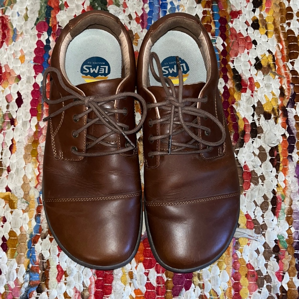 Lems Mens Brown Leather Nine 2 Five Minimalist Zero Drop Lace Up Shoes Size 11.5